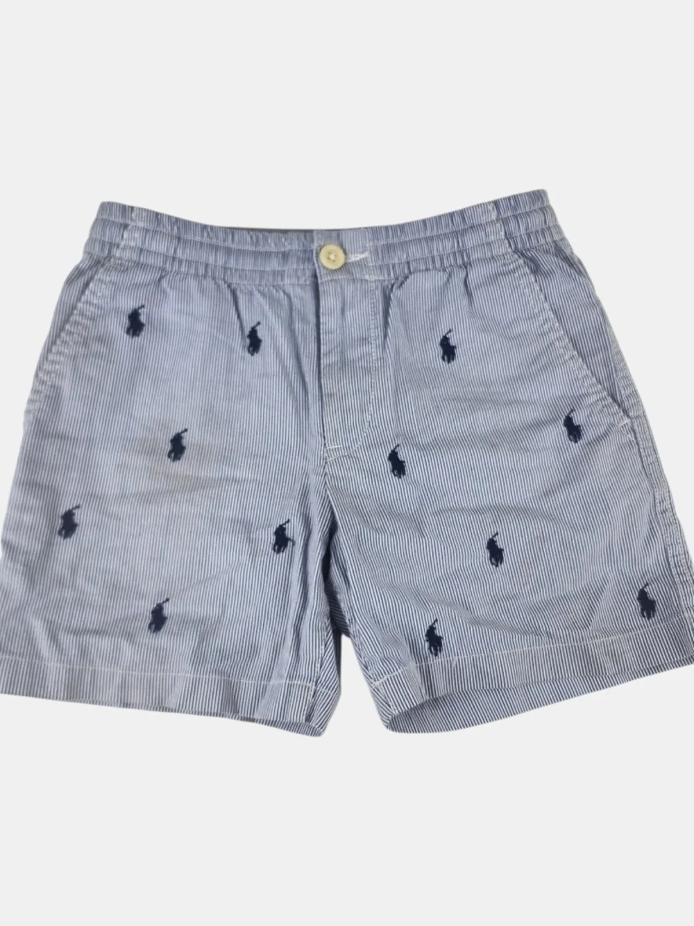Polo by Ralph Lauren Blue Embroidered Seersucker Boy's Shorts - Picture 1 of 7